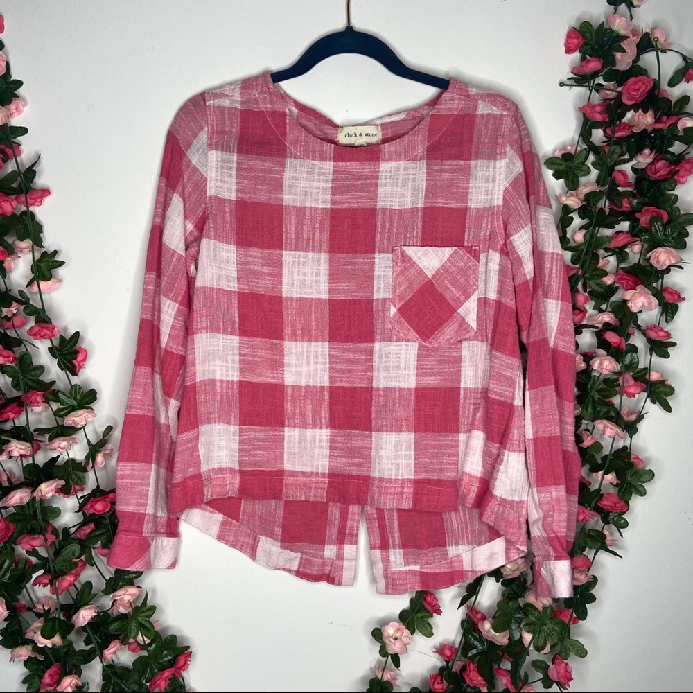 Cloth & Stone, pink/white checkered top- small